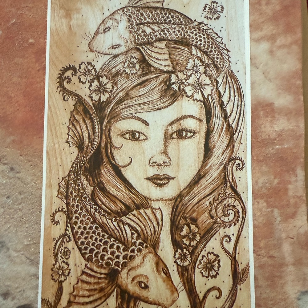 Watercolor stained pen & ink original art-  mermaid and sea goddess vibes!